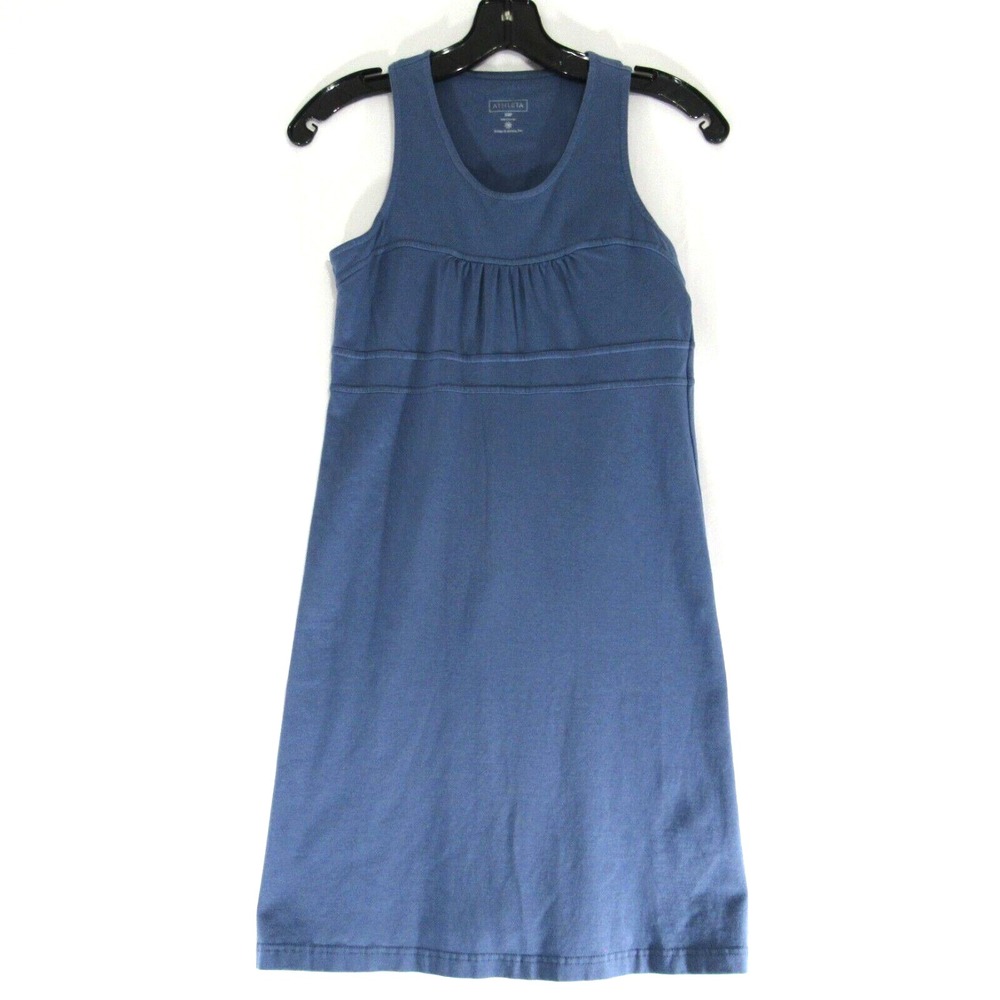 Athleta Dress Size XSP Pettit‎ Blue Midi Sheath Pleated Soft Runched Sleeveless
